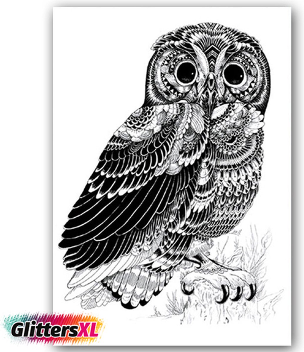 GlittersXL - Temporary Tattoo Uil (A5 formaat) [Neptattoo - Tijdelijke tatoeage - Nep Fake Tattoos - Water overdraagbare festival sticker henna outfit tattoo - Glitter tattoo - Volwassenen Kinderen Jongen Meisje]